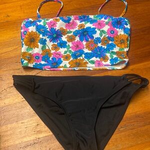 California Waves Blue and Pink Bikini with Floral Spaghetti Strap black …